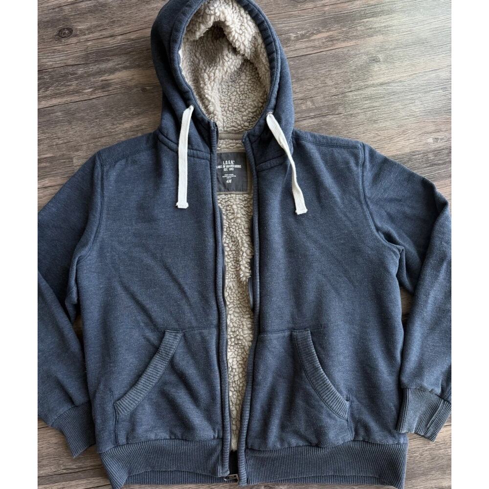 Label of Graded Goods Blue Sherpa Lined Zip Hoodie Men’s L Fleece Heavy Jacket
